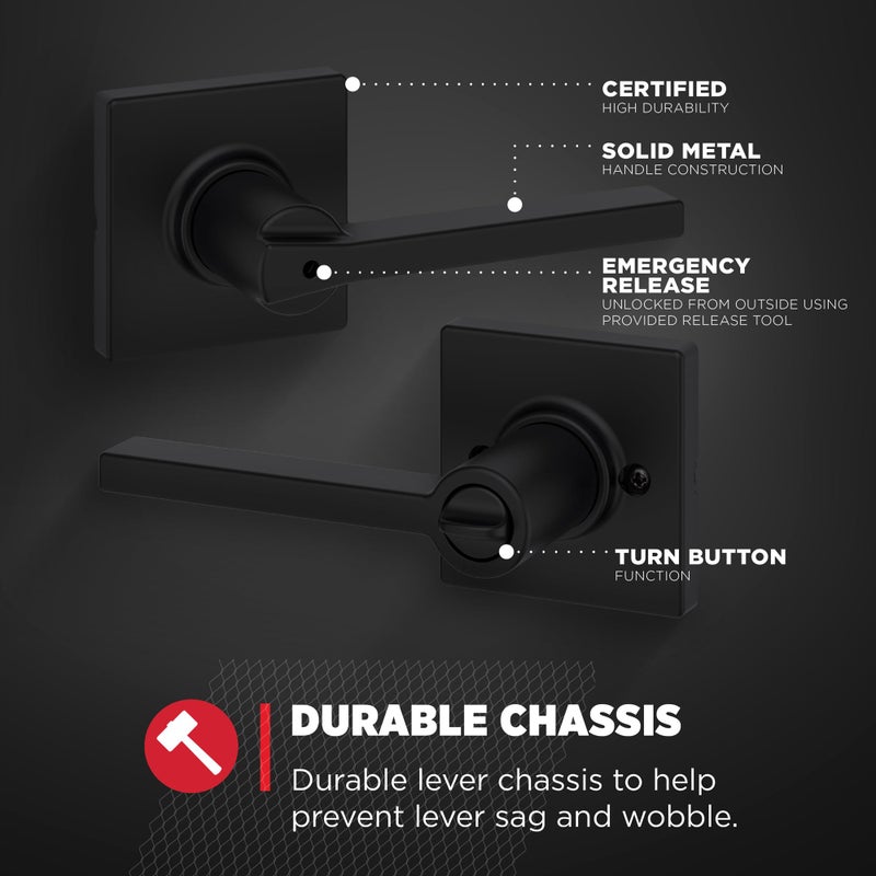 Kwikset Casey Interior Privacy Door Handle with Lock 4 Pack  Door Lever for Bathroom and Bedroom  Matte Black Reversible Keyless Turn Lock  with Microban Protection - Image 5